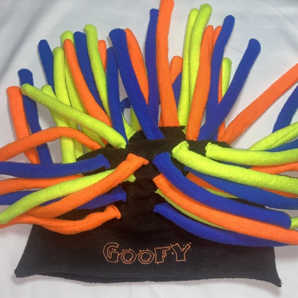 Vintage DISNEYLAND GOOFY Neon & Black Dreadlock Fleece Hat Winter‎ Ski One Size